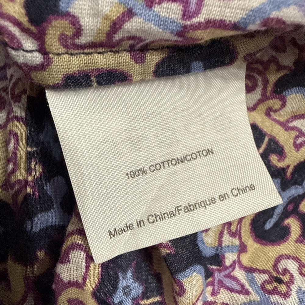 Tory Burch Cotton Demask Kaleidoscope Button Blouse Roll Tab Long Sleeve Sz 10 - Picture 11 of 11